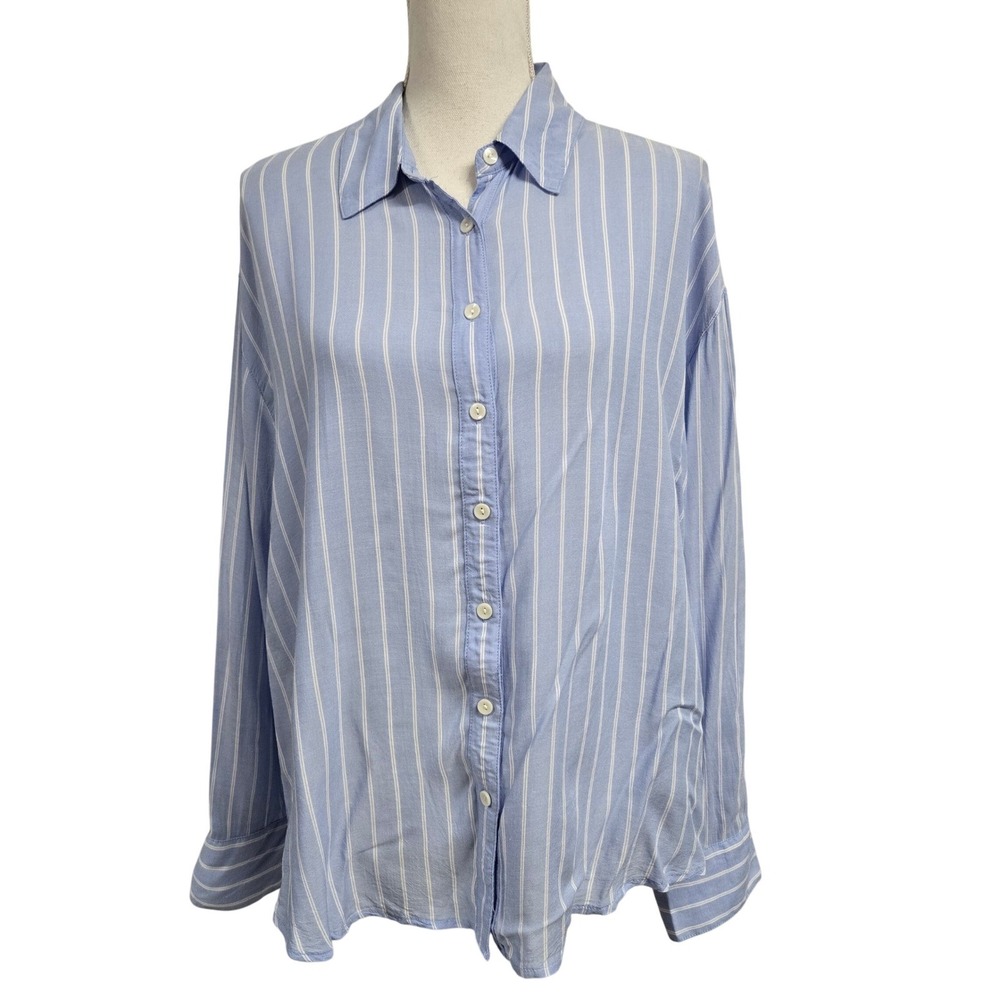 DAZE Button Down Long Sleeve Shirt‎ Open Back Blue White Striped Women's Size S